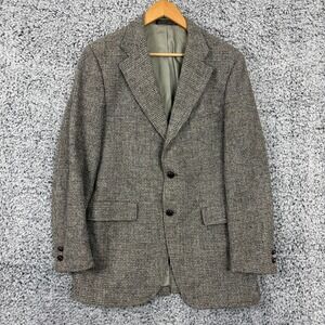 Vintage Harris Tweed Blazer Mens 38 Brown Gray Wool Sport Coat Union Made USA